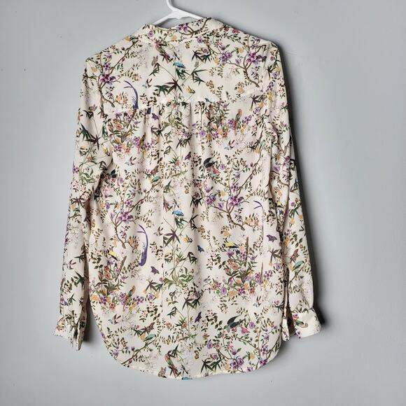 Bird Butterfly Floral Button Down Blouse 2 Long Sleeve Cottagecore Garden Top - Picture 6 of 10